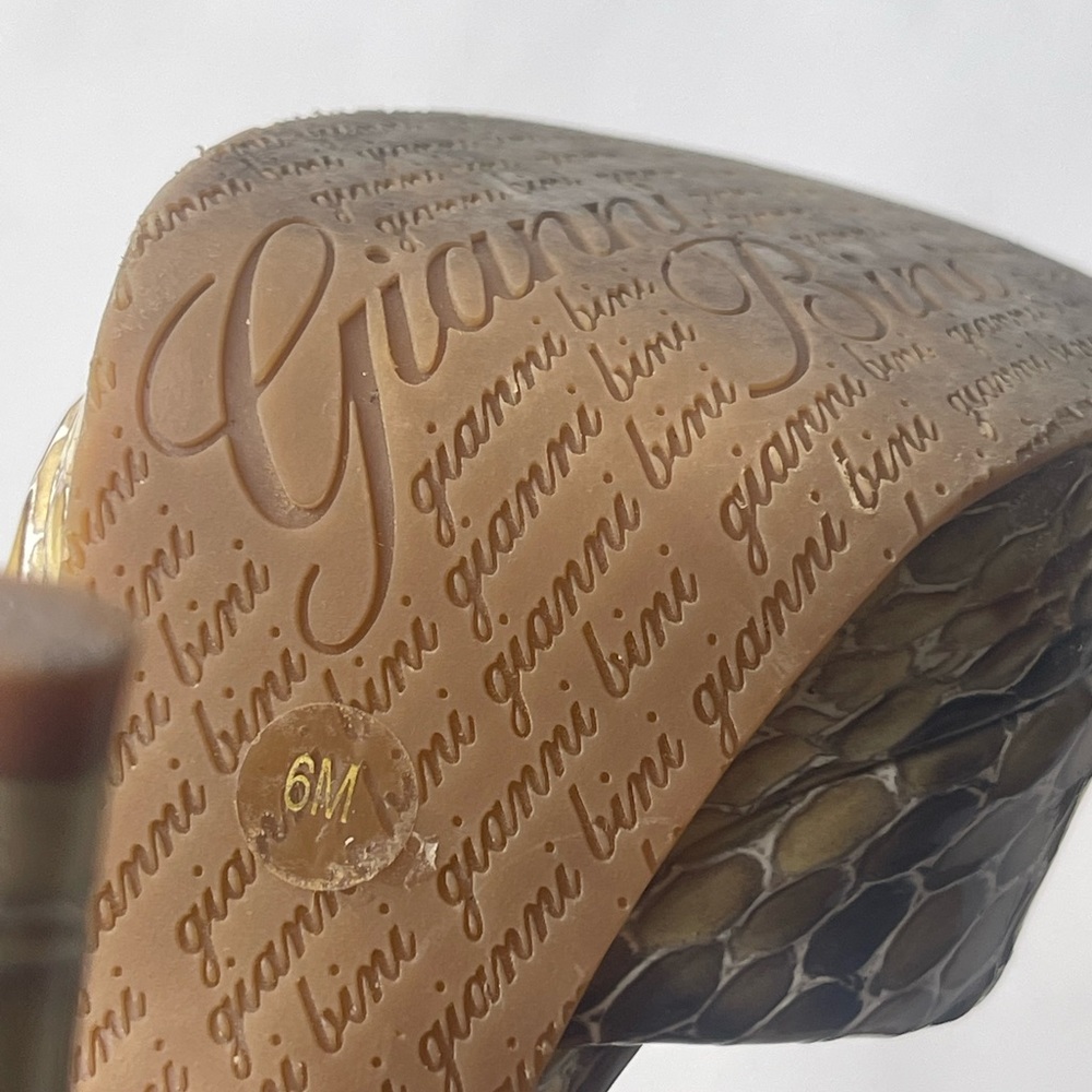 GIANNI BINI heels 6M, side zipper peep toe bronze/cream python print pattern - Picture 10 of 10